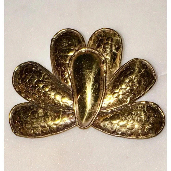 Large Vintage Hecho en Mexico Floral Leaves Spray Brass Copper Tone Brooch - Picture 2 of 5